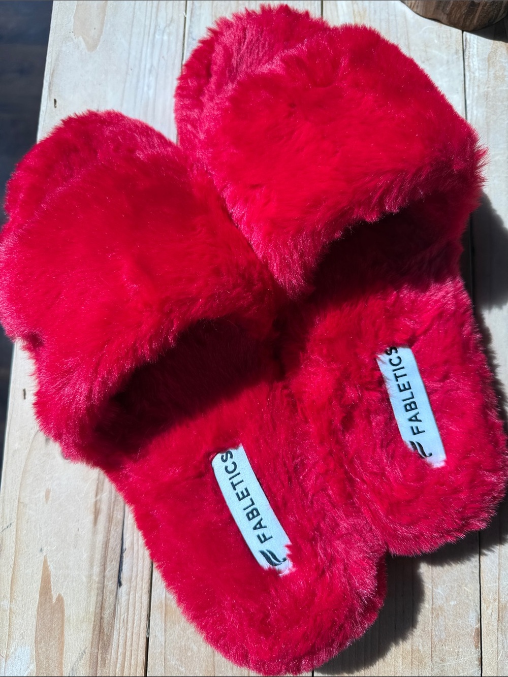 Fabletics Bright Red Faux-Fur Slide Slippers